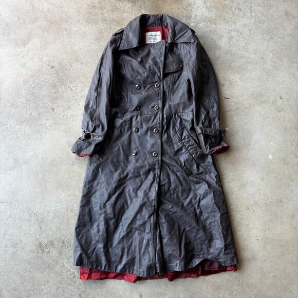 VINTAGE 70S 80S BROWN LEATHER TRENCH COAT JACKET PATINA FITS WOMENS MEDIUM - Picture 1 of 6